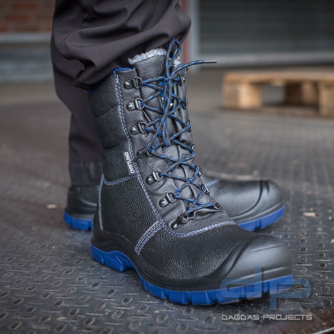 S3 Sicherheitswinterstiefel in Schwarz mit blauen Applikationen