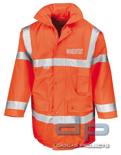 Warnschutz Parka gelb oder orange mit Wunschaufdruck in reflex silber