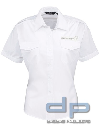 Pilot Hemd Ladies shortsleeve weiss mit 3 Fach Druck Brust, Rücken, Armdruck MSS