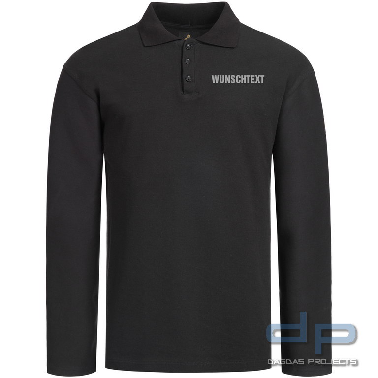 Brunnirok Armschutz-Poloshirt Augsburg Schwarz mit Wunschaufdruck in reflex silber