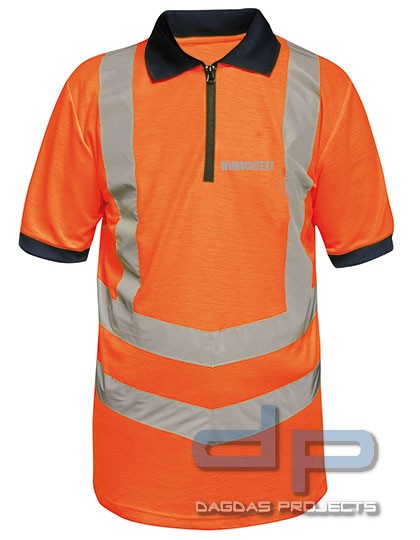 Hi-Vis Pro Polo mit Wunschtext auf Brust und Rücken in Silber Reflex