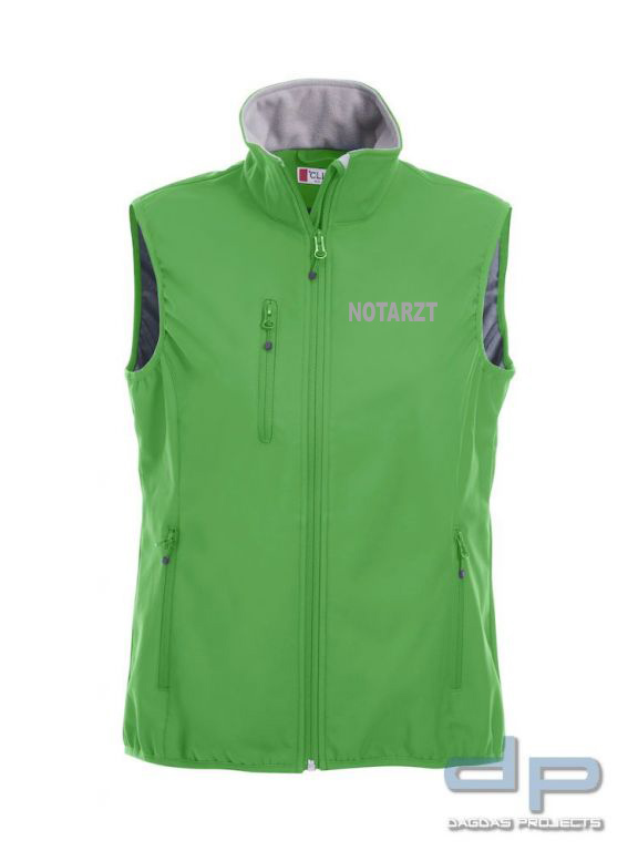Basic Softshell Weste Ladies mit reflektierend silbernem Wunschaufdruck in verschiedenen Farben
