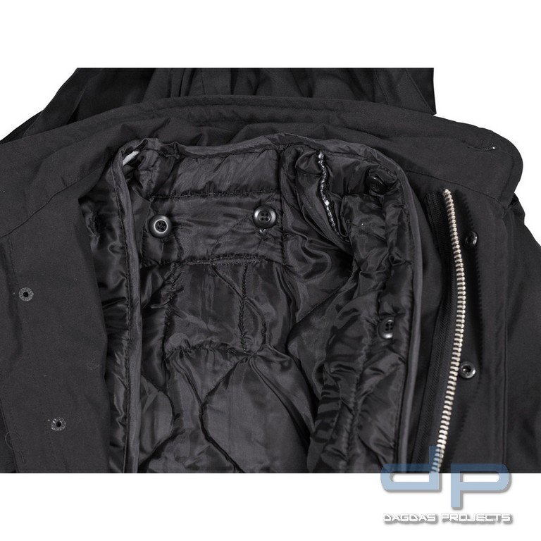 US Feldjacke M65, schwarz, m. auskn. Steppfutter