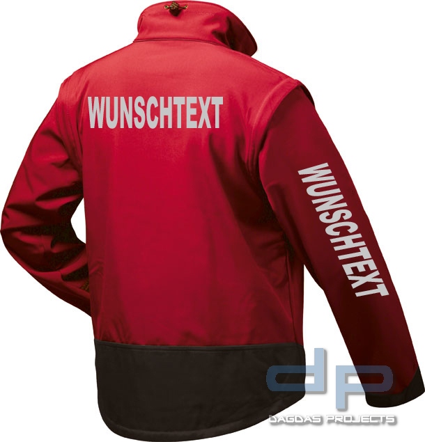 Behörden Softshell Jacke rot/schwarz mit 3 Fach Sonderdruck und Wunschtext