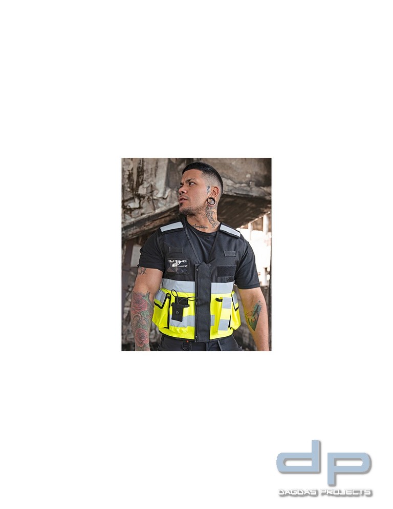 Warnschutz Sicherheitsweste Tac mit Taschen, neongelb/schwarz