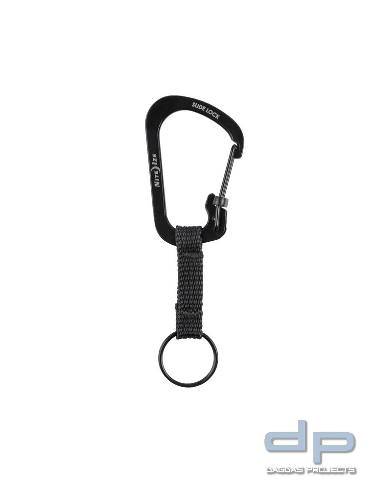 NiteIze(TM) SlideLock(TM) Edelstahl-Karabiner mit Schlüsselring, schwarz