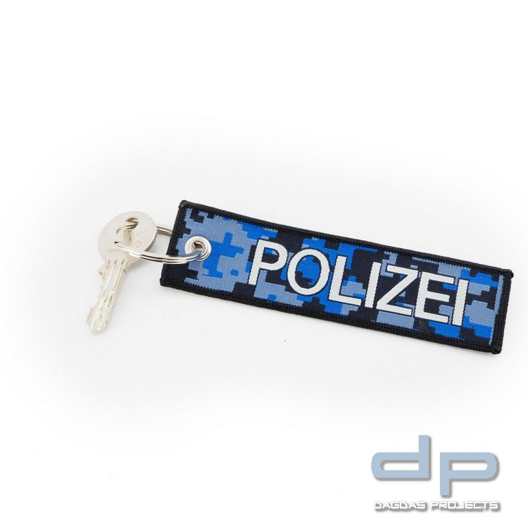 Anhänger POLIZEI mit Schlüsselring, Textil (125 x 35 mm)