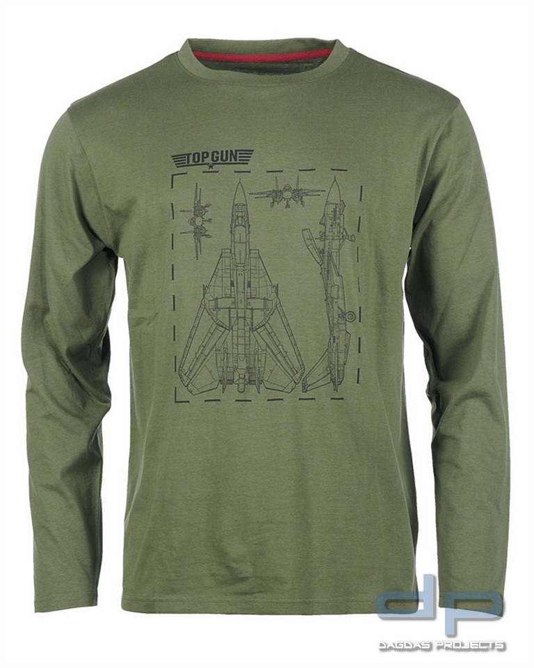 LANGARMSHIRT M.DRUCK ′TOP GUN′ OLIV VPE 2