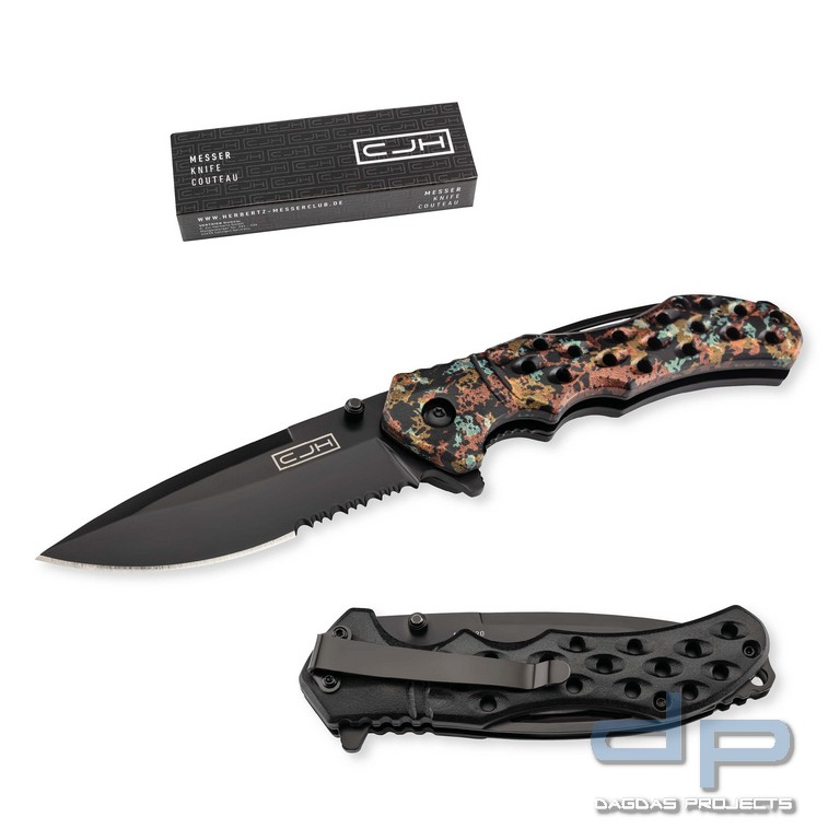 CJH Einhandmesser metallic mit praktischer Teilsägezahnung