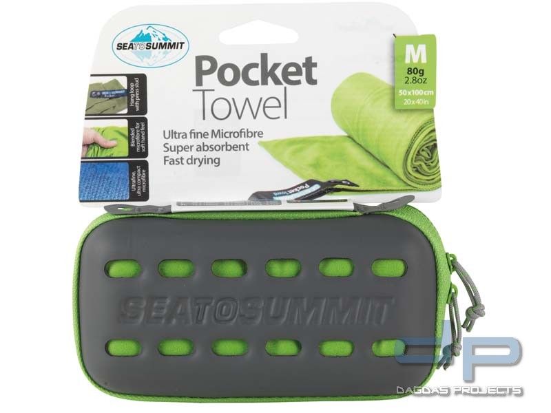 Sea to Summit POCKET TOWEL M, Mikrofaserhandtuch, lime-grün, Aufbewahrungstasche