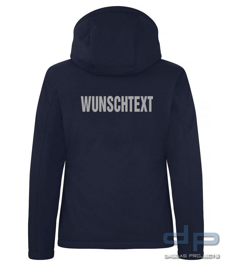 Behörden Padded Softshelljacke mit Kapuze Damen mit Audruck nach Wunsch auf Brust u. Rücken Größe XL
