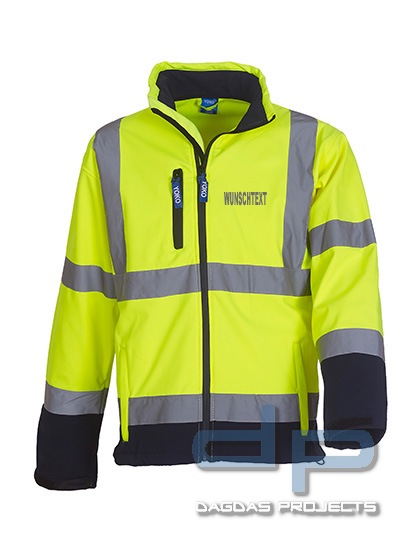 High Visibility 2 Bands &amp; Braces Softshell Jacket mit Wunschaufdruck in reflex silber