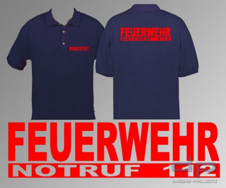 Feuerwehr Logo Polo Shirt Notruf 112 mit norm. Folie