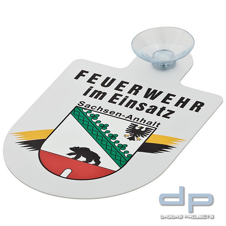 Alu Saugnapf Wappen Schild Feuerwehr im Einsatz mit Wappen Sachsen-Anhalt