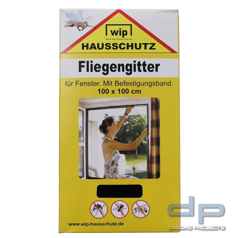 Fliegengitter, "Wip", schwarz, Befestigungsband, 100 x 100 cm