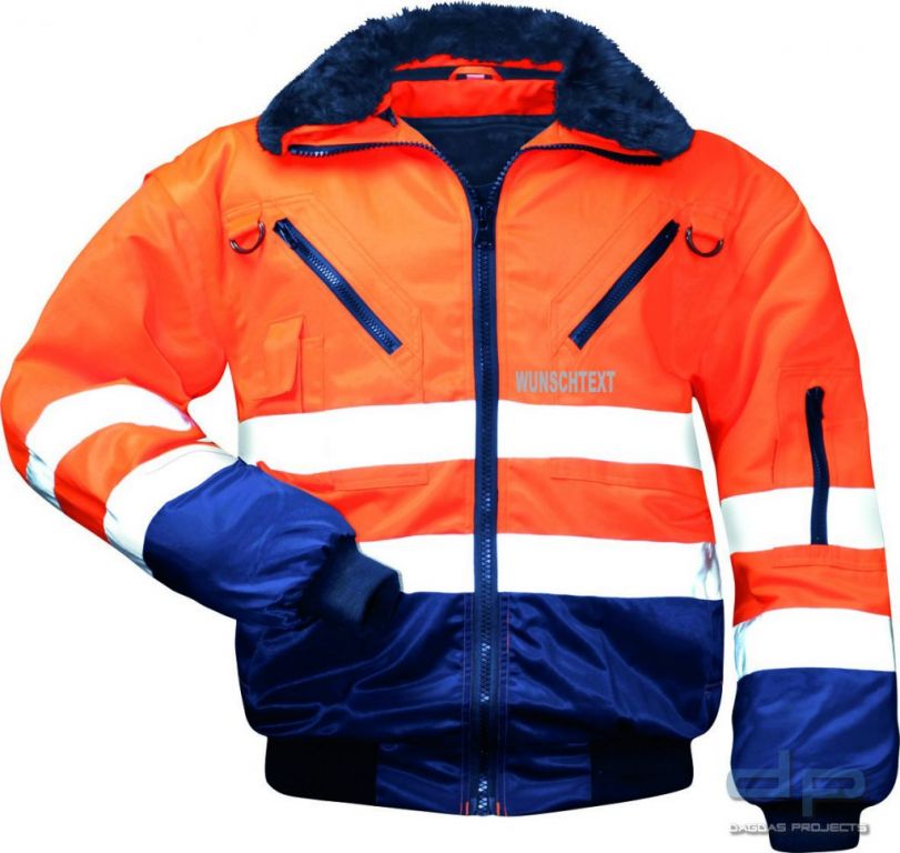 NORWAY-Warnschutz Pilotjacken Wunschbeschriftung möglich in Orange/Marine abgesetzt