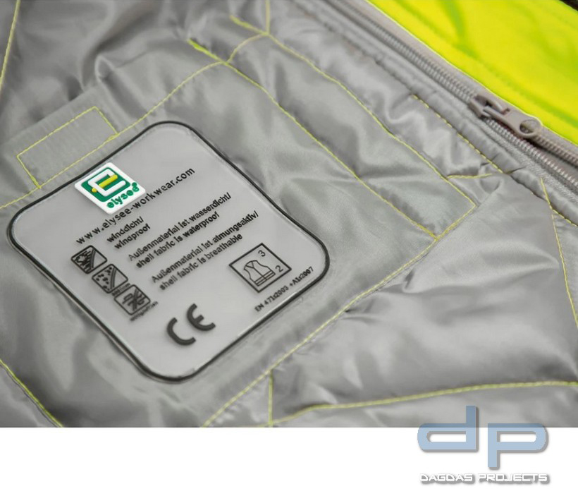 Warnschutz-Winter Softshell Jacke mit Kapuze und Wunschtext gelb