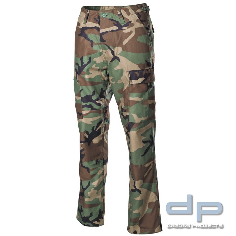 US Kampfhose, BDU, woodland, Knie- und Gesäßverstärkung