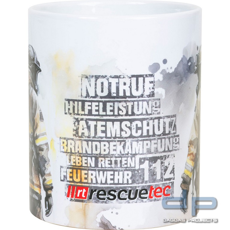 rescue-tec Tasse Feuerwehr, Tassenfarbe weiß mit mehrfarbigem Druck