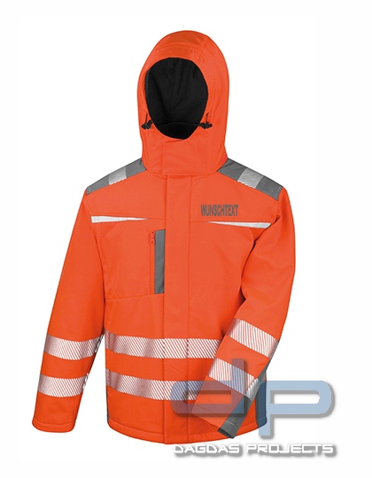 Warnschutz Softshell Jacke gelb oder orange mit Wunschaufdruck in reflex silber