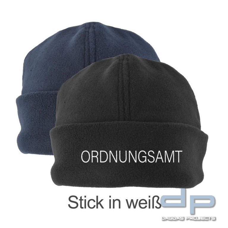 Fleece - Mütze, Einheitsgröße, Stick -ORDNUNGSAMT- in verschiedenen Farben