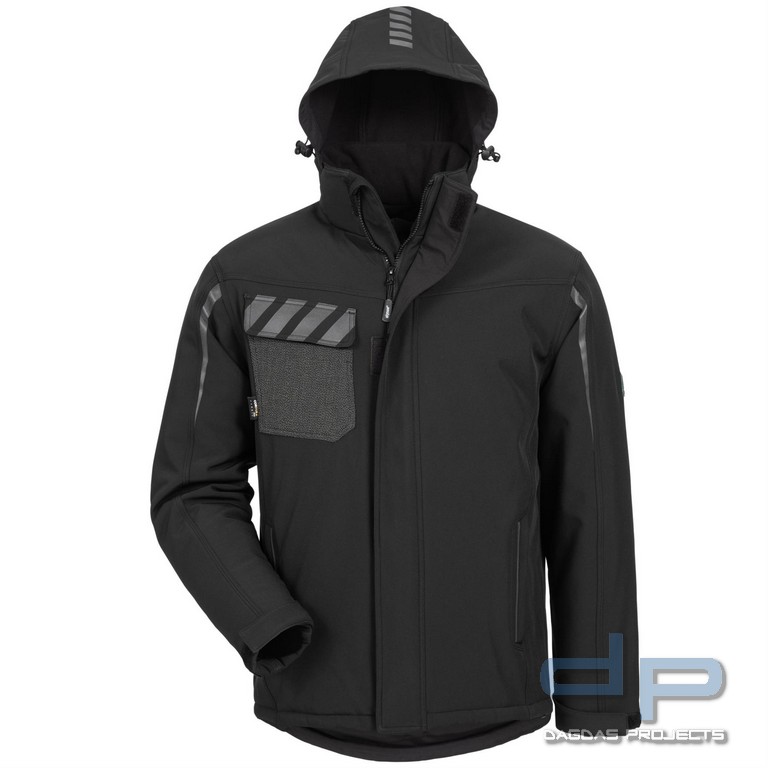 Behörden Winter-Softshell Jacke in Schwarz mit Aufdruck nach Wunsch in reflex silber