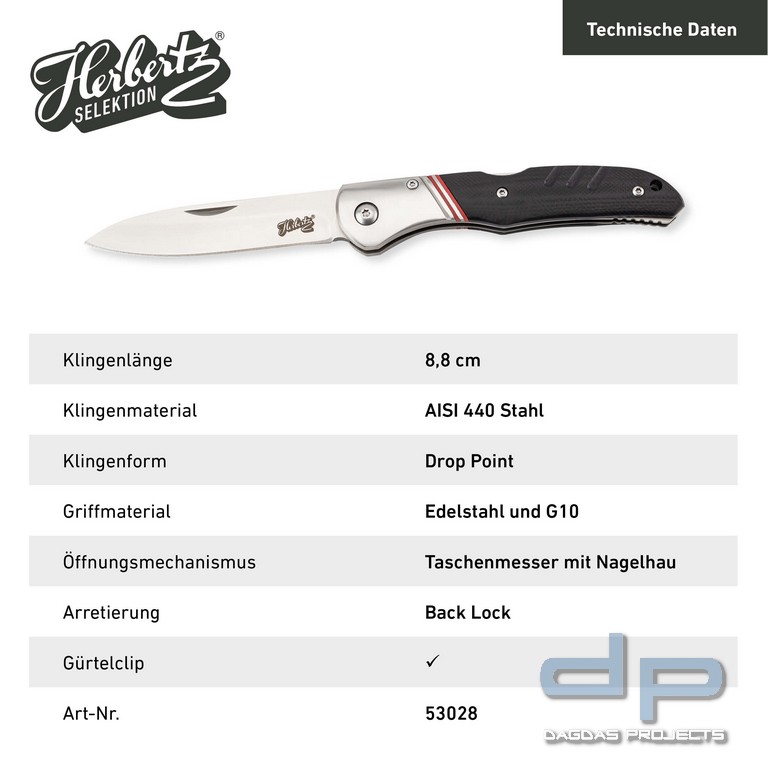 Taschenmesser G10 mit satinierten Edelstahlbacken