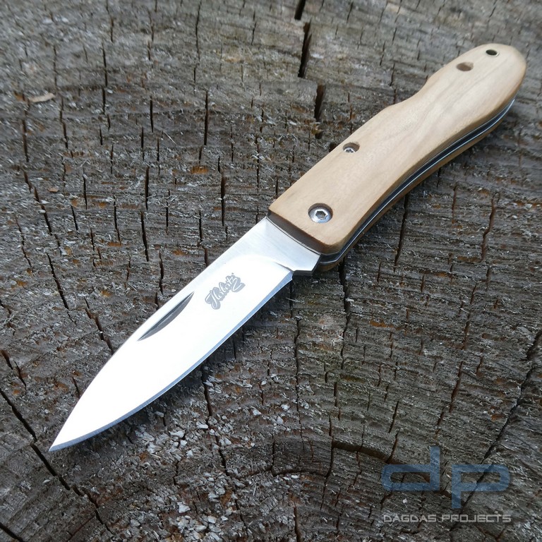 Taschenmesser Olivenholz mit einer Klinge aus satiniertem, rostfreiem AISI 440 Stahl