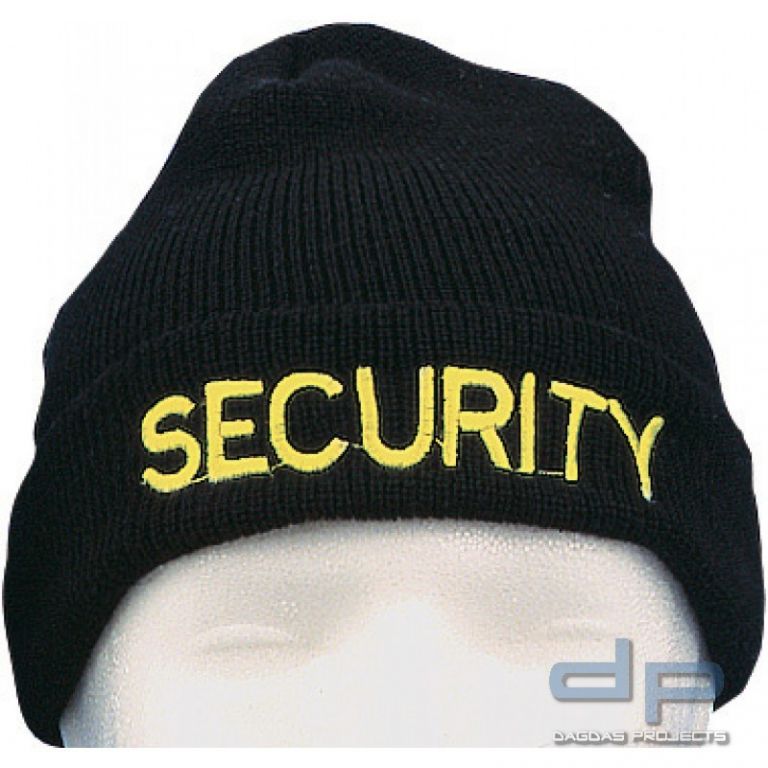Wollmütze "SECURITY" mit Bestickung gelb
