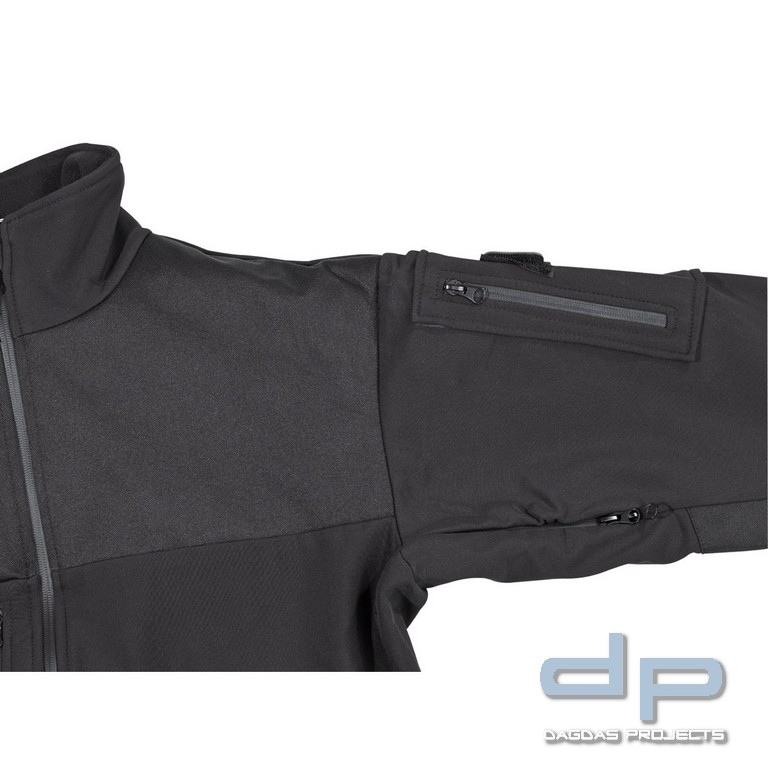 Behörden Soft Shell Jacke, schwarz mit Wunschaufdruck in reflex silber