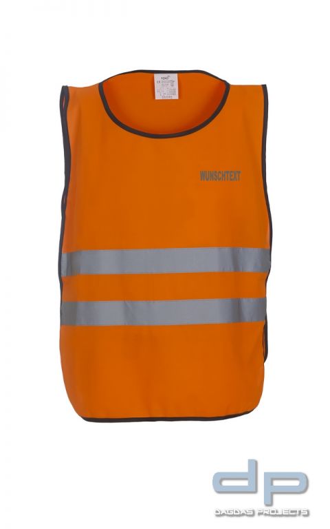 Hi Vis Tabard Weste in orange oder gelb mit Aufdruck nah Wunsch in reflex silber