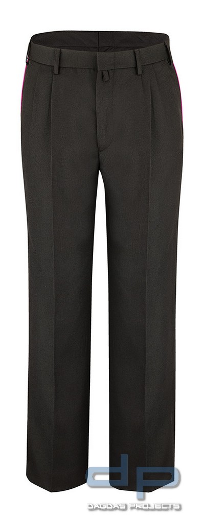 Feuerwehr Diensthose schwarz mit Biese karmesinrot 55%/45% Polyester/Schurwolle Kammgarn-Serge