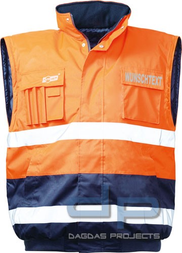 Pilotjacken, fluoreszierend/marine abgesetzt Wunschbeschriftung möglich in Orange/Marine