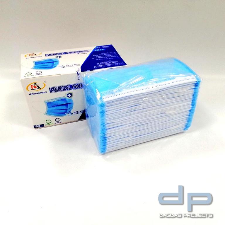 MEDIZINISCHE MUND/NASENMASKE EINWEG 4 lagig (OP-MASKE) 50 er Pack