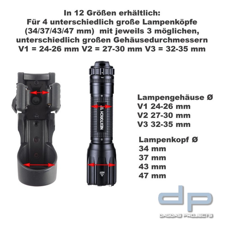 ESP® Taschenlampenholster LHU64, Metall Gürtelclip für Gürtel bis 50 mm