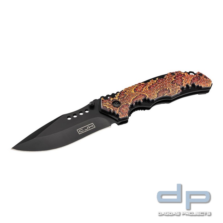 CJH Einhandmesser camo/schwarz mit Heftschalen aus schwarzem ABS Kunststoff