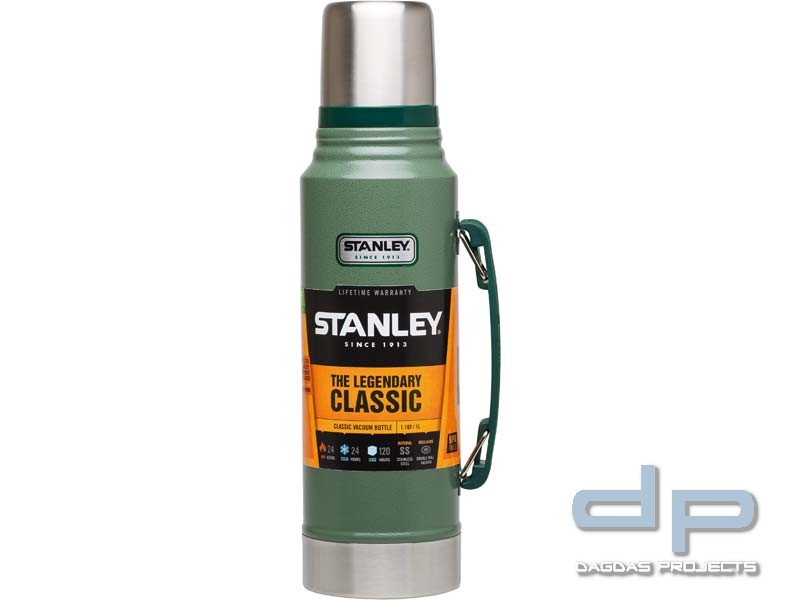 Stanley Classic Vakuum-Flasche, 1 Liter, 18/8 Edelstahl Hammertone grün, Vakuum-Isolation