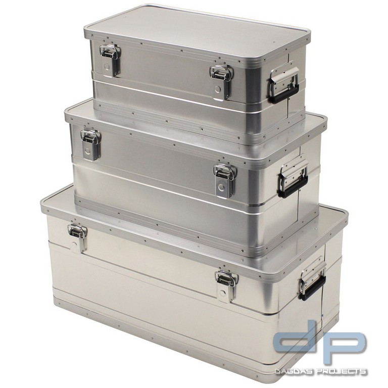 Transportkisten, Alu, 3er Set, 34 l, 55 l, 100 l