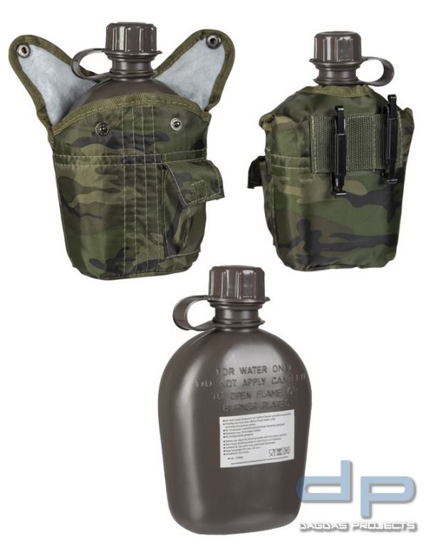 US Feldflasche Kunstst. Import 1 Ltr. mit Hülle woodl.6 Stück