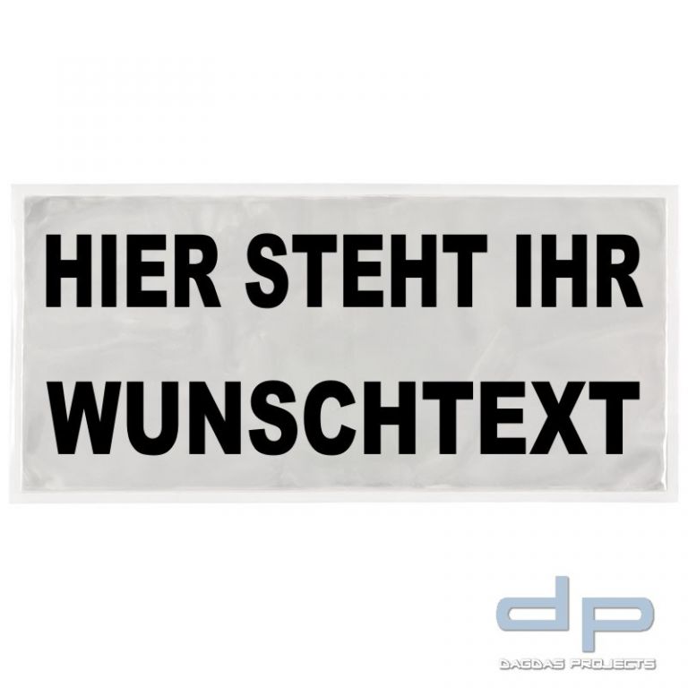 Reflexschild - glänzend - Klett - 38x20cm - weiß - Wunschtext