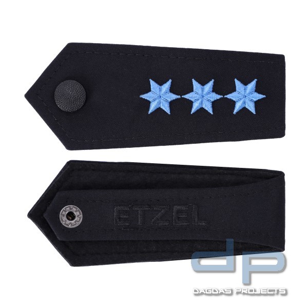 ETZEL Schulterklappen Paar mit Druckknopf 3 Sterne Blau - Polizeiobermeister/in