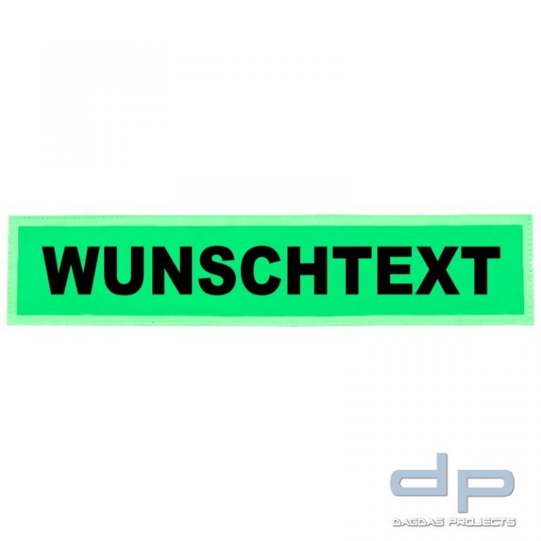 Reflexschild - glänzend - Klett - 38x8cm - leuchtgrün - Wunschtext
