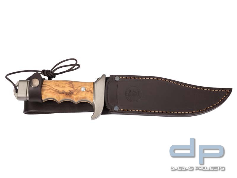 Nieto-Bowie, Stahl AN.58, Olivenholz-Schalen, braune Lederscheide