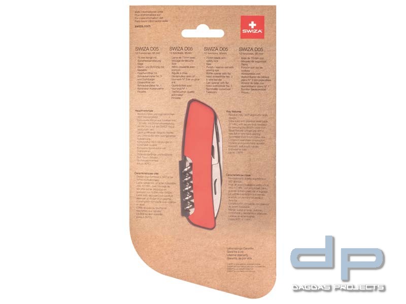 SWIZA Taschenmesser D05, Sicherheitsarretierung, roter Anti-Rutsch-Griff, Säge + 10 Funktionen