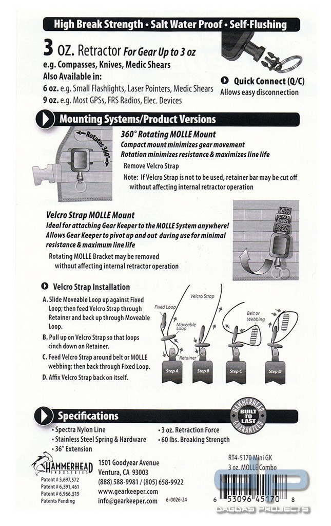 GearKeeper RT4-5170 Molle/Velcro 85 g 91 cm Black