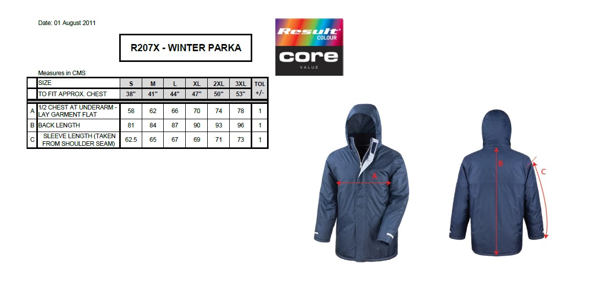 Winter Parka in verschiedenen Farben mit Wunschaufdruck auf Brust und Rücken