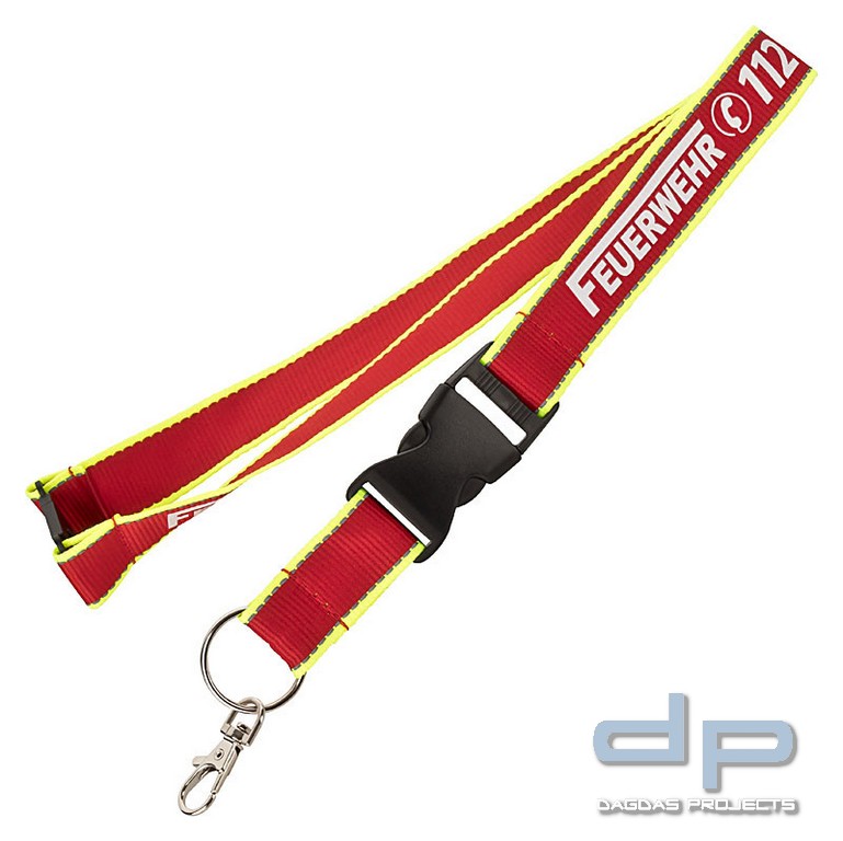 Schlüsselband Lanyard Keyholder Schlüsselanhänger rot/Neongelb mit nachleuchtendem Aufdruck Feuerweh