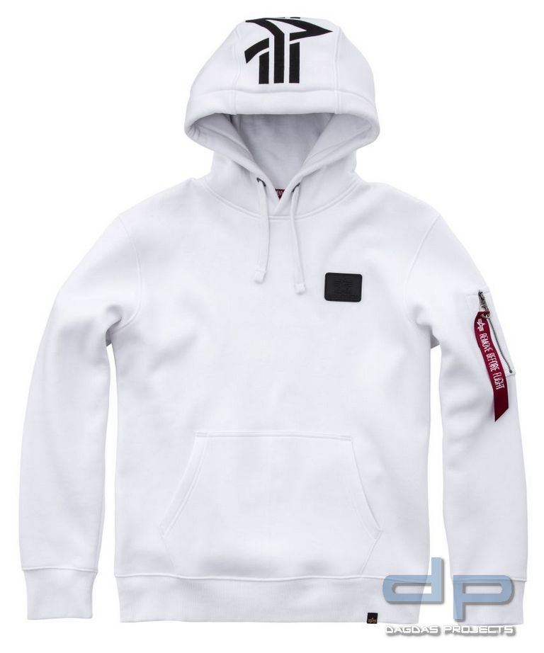 Alpha Industries Back Print Hoody Sweat in Weiß und Rot Größe: 3XL