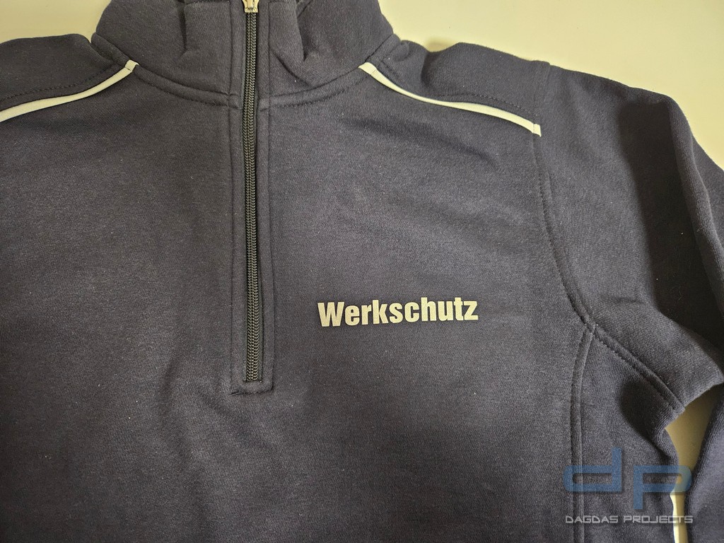 Half-Zip Sweat dp S-Serie in Navy mit Aufdruck: Werkschutz, Größe XS