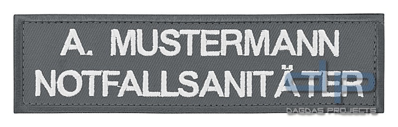 Namensschild bestickt 120 X 30 mm mit Kletthaken, hochwertig verarbeitet, mit individuellem Wunschte